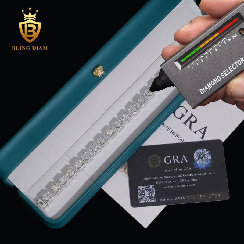 10mm Iced Out VVS Moissanite Bracelet Hip Hop Jewelry 925 Silver Cuban Bracelet Hot Sale Moissanite Diamond Miami Bracelet