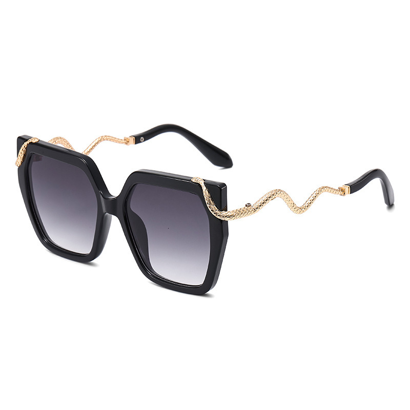 2026 New Designer Retro Square Sunglasses Suitable For Both Men And Women, Metal Snake Shaped Glasses Legs, Large Frame Color Blocked Sunglasses