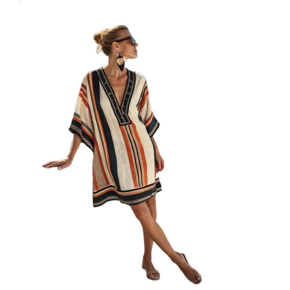 2026 Summer Boho Floral Midi Dress V Neck Loose Beach Vacation Dress Flowy Party Dresses For Women MAKOUFEI