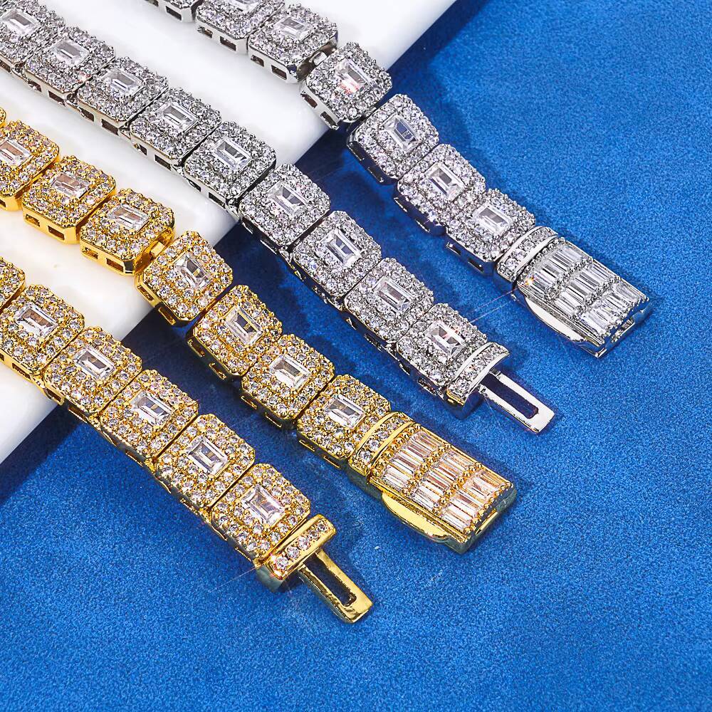 NUOYA Hip Hop 925 Silver Fine Jewelry Tennis Chain Iced Out Mixed Inlay Baguette Cut VVS Moissanite Silver Plated Necklace