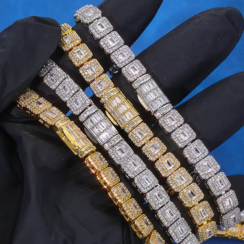 NUOYA Hip Hop 925 Silver Fine Jewelry Tennis Chain Iced Out Mixed Inlay Baguette Cut VVS Moissanite Silver Plated Necklace