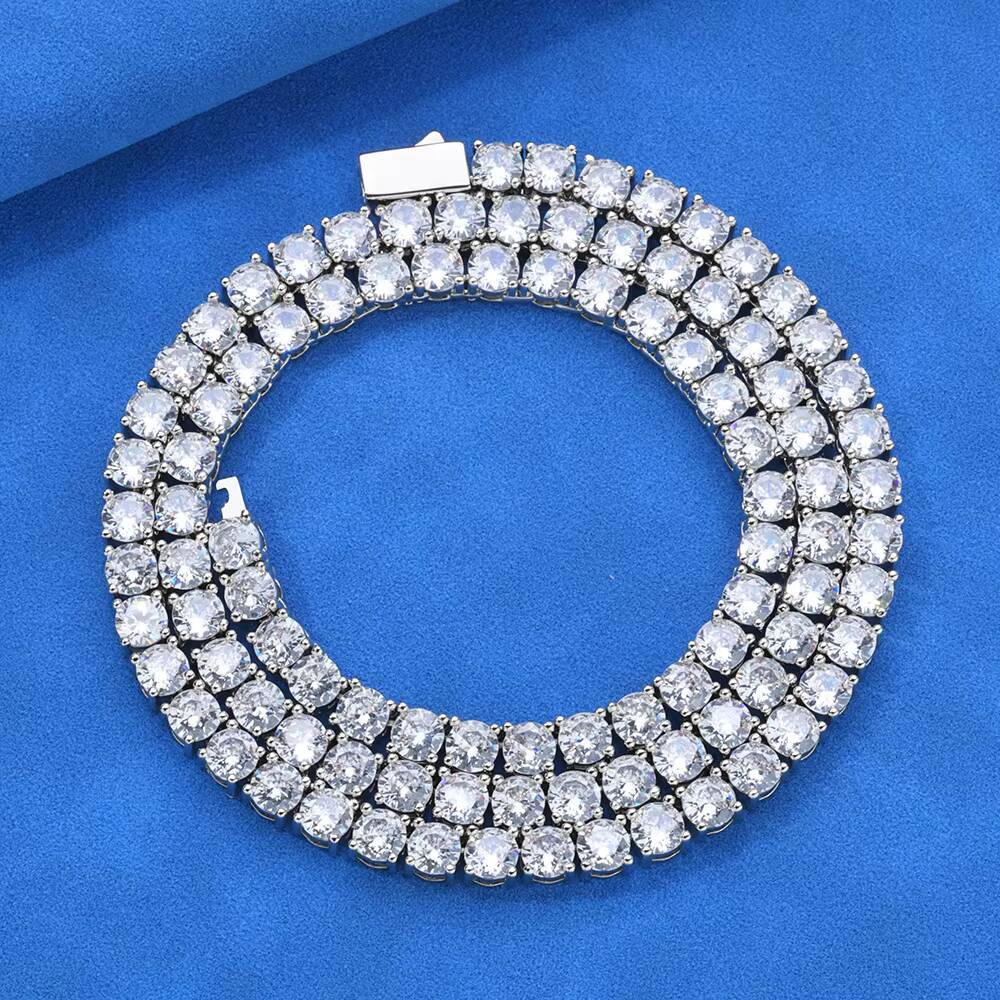 NUOYA Moissanite Tennis Chain Necklace 925 Silver Iced Out Round Cut Pass Diamond Tester Tennis Chain Womens Fine Jewelry Gift