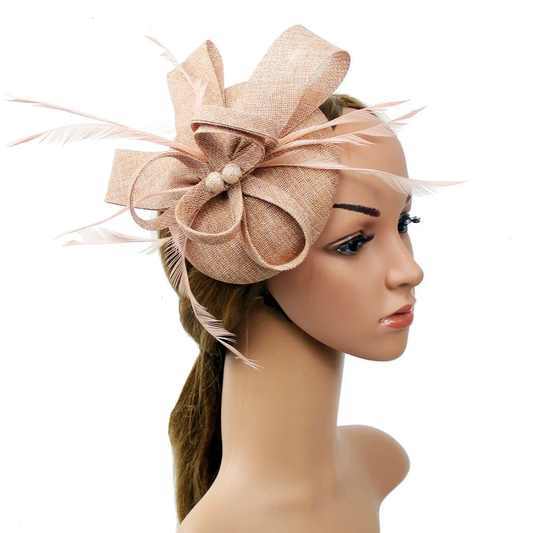 European Bride Headpiece Teardrop Sinamay Loop Veil and Feather Fascinator Formal Hat Church Headpiece260413ww