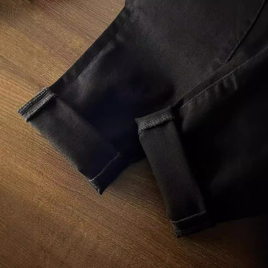 American Designer's New Knee Resistant Luxury Wear Zipper Pure Black Versatile Jeans For Men Slim Fit And Slim Fit Cropped Pants, Korean Version 