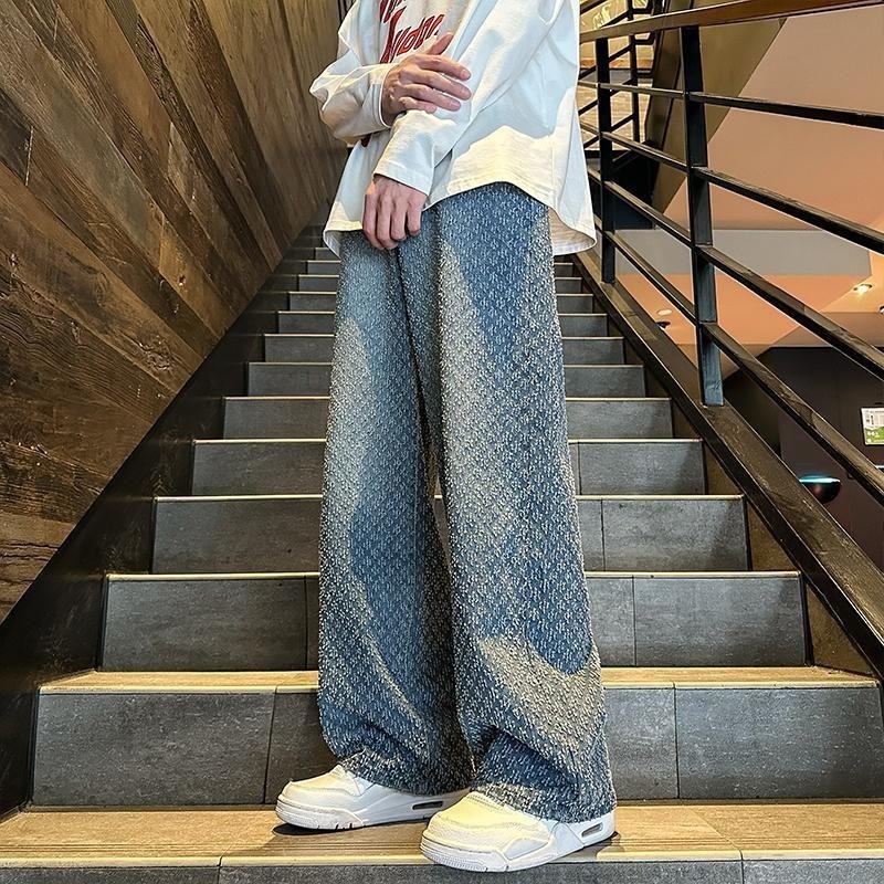 American Street Style Jacquard Men Spring And Summer American Fashion Luxurious Design Comfortable Hanging Loose Retro Loose Designer Wide Leg Straigh