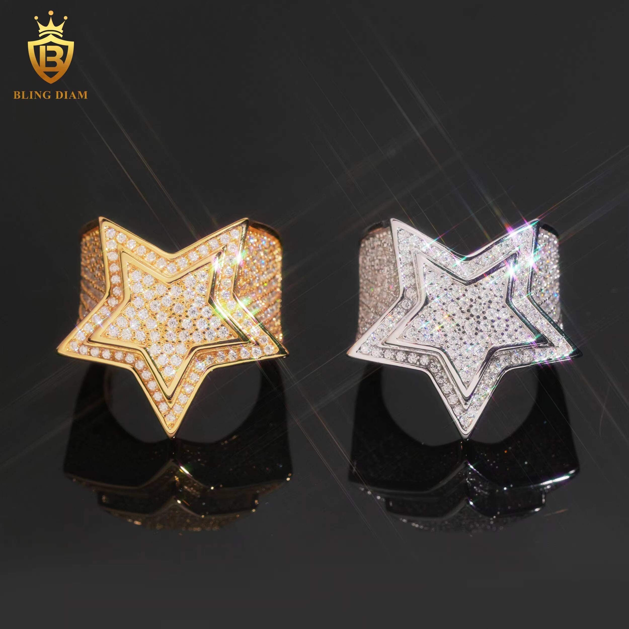 925 Silver Men Rings Moissanite Iced Out Vvs D Moissanite Wedding Iced Out Moissanite Star Mens Ring