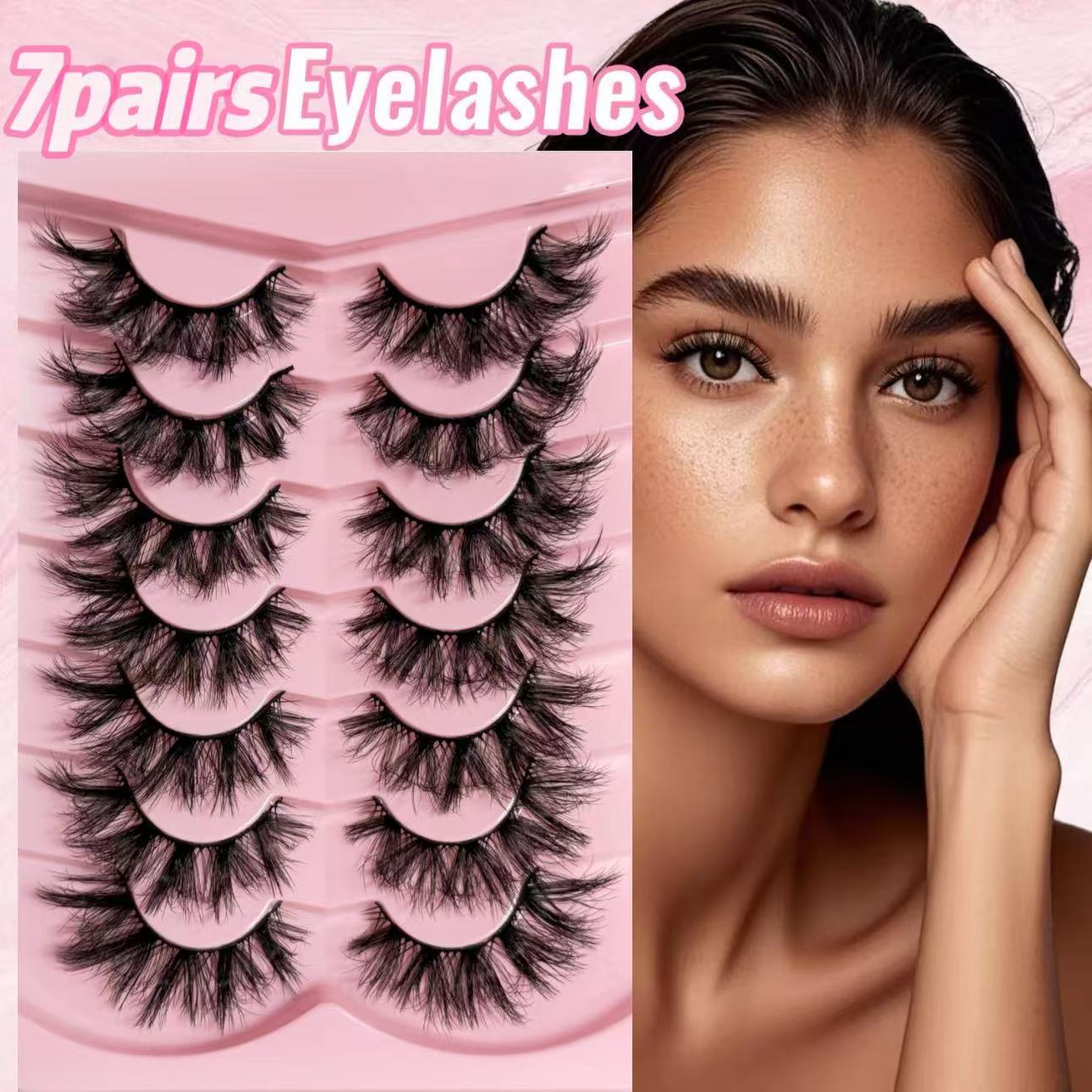 Thick Fluffy False Eyelashes - 7 Pairs 3D Faux Mink Lashes Strip Natural Look, Natural Volume Eyelash Extensions with Wispy Finish and Lightweight