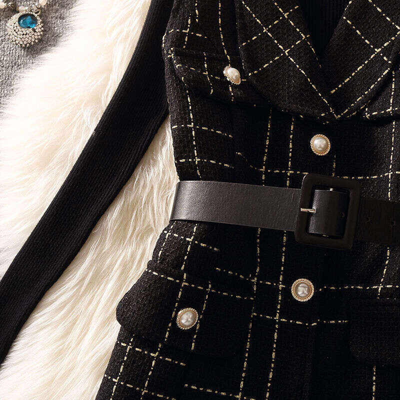 Dress Casual Woolen Dress Women's Fashion Suit Autumn Outfit New Plaid Camisole A Line Vest Skirt Knitted Style Base Sweater Women Designer Cloth