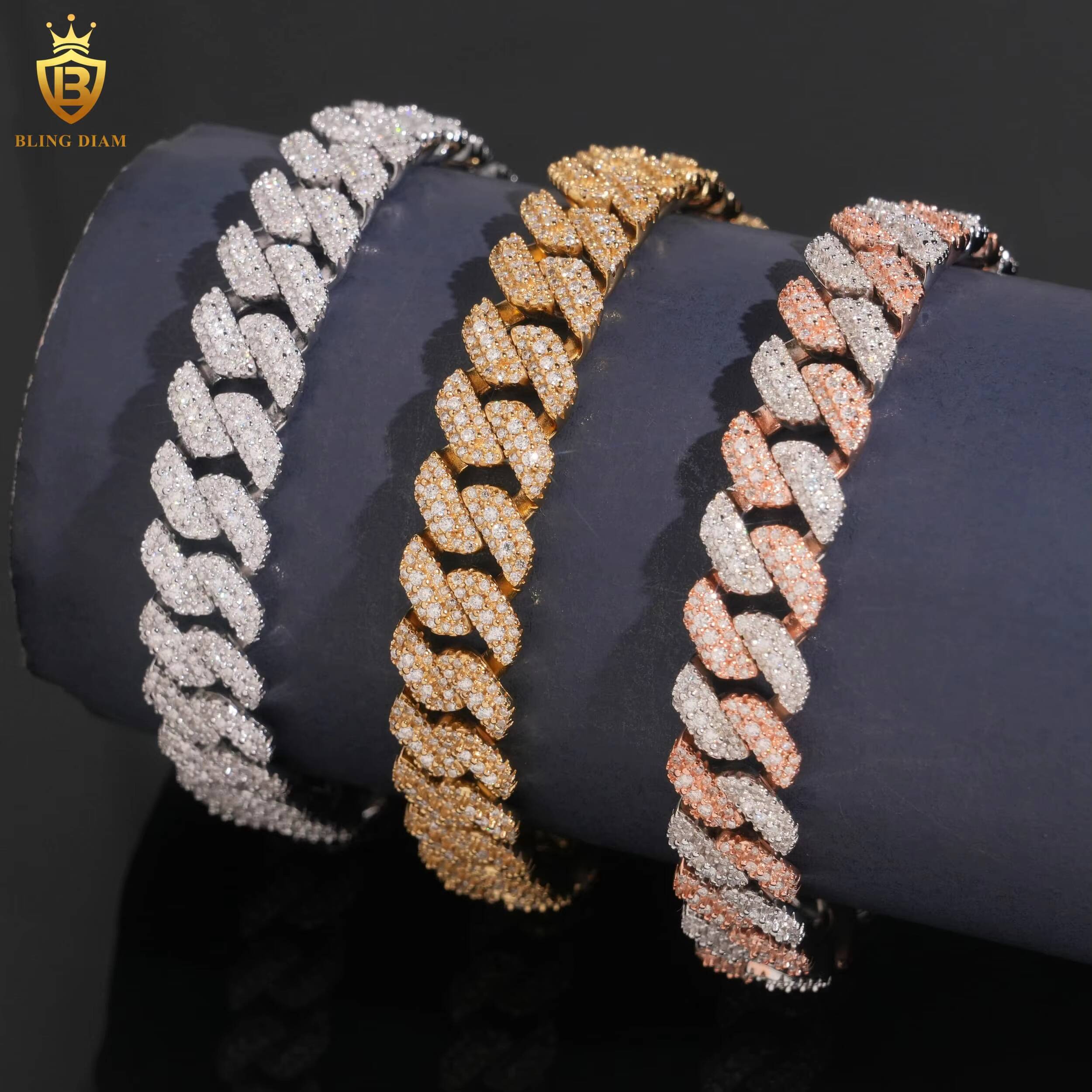 Hot Sale Moissanite Jewelry 10mm 925 Silver Chain Moissanite Cuban Link Chain Bracelet Men Hip Hop Style Pass Diamond Tester GRA