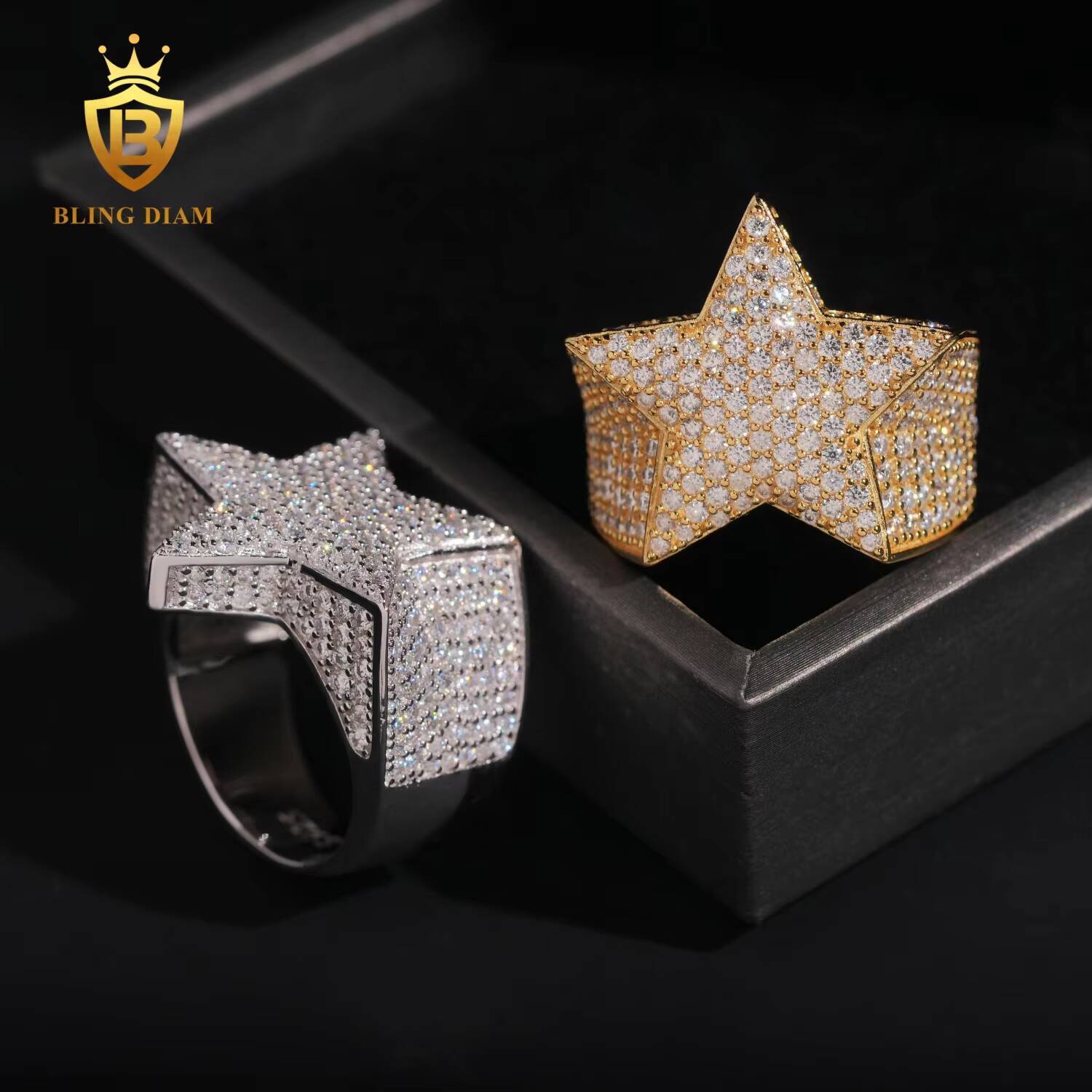 Hip Hop Style Fine Jewelry Iced Out 925 Sterling Silver VVS Moissanite Diamond Star Ring With GRA Certificate Men Women