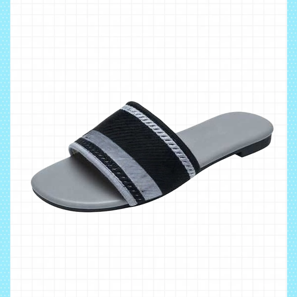 2025 TOP AAA Slippers Women Sandal Summer Stripe Slipper Slider women ladie flip flop Embroidery Double Mule