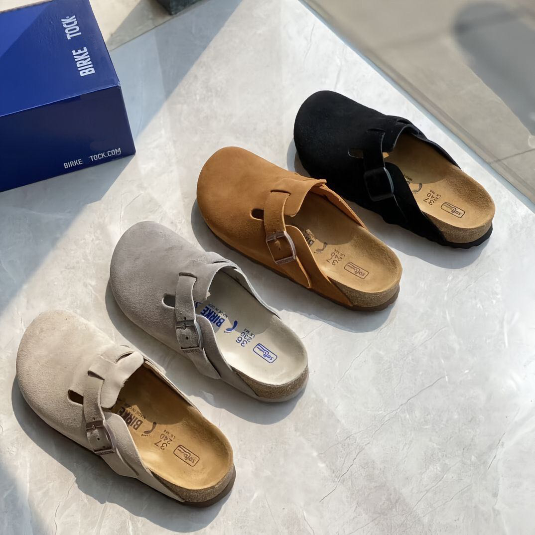 Birkeen Boston Suede Boston Clogs For Women Men Comfort Cork Insole Slip On Casual Backless Mules Daily Outdoor Fashion Slippers Sandals Size 35-45
