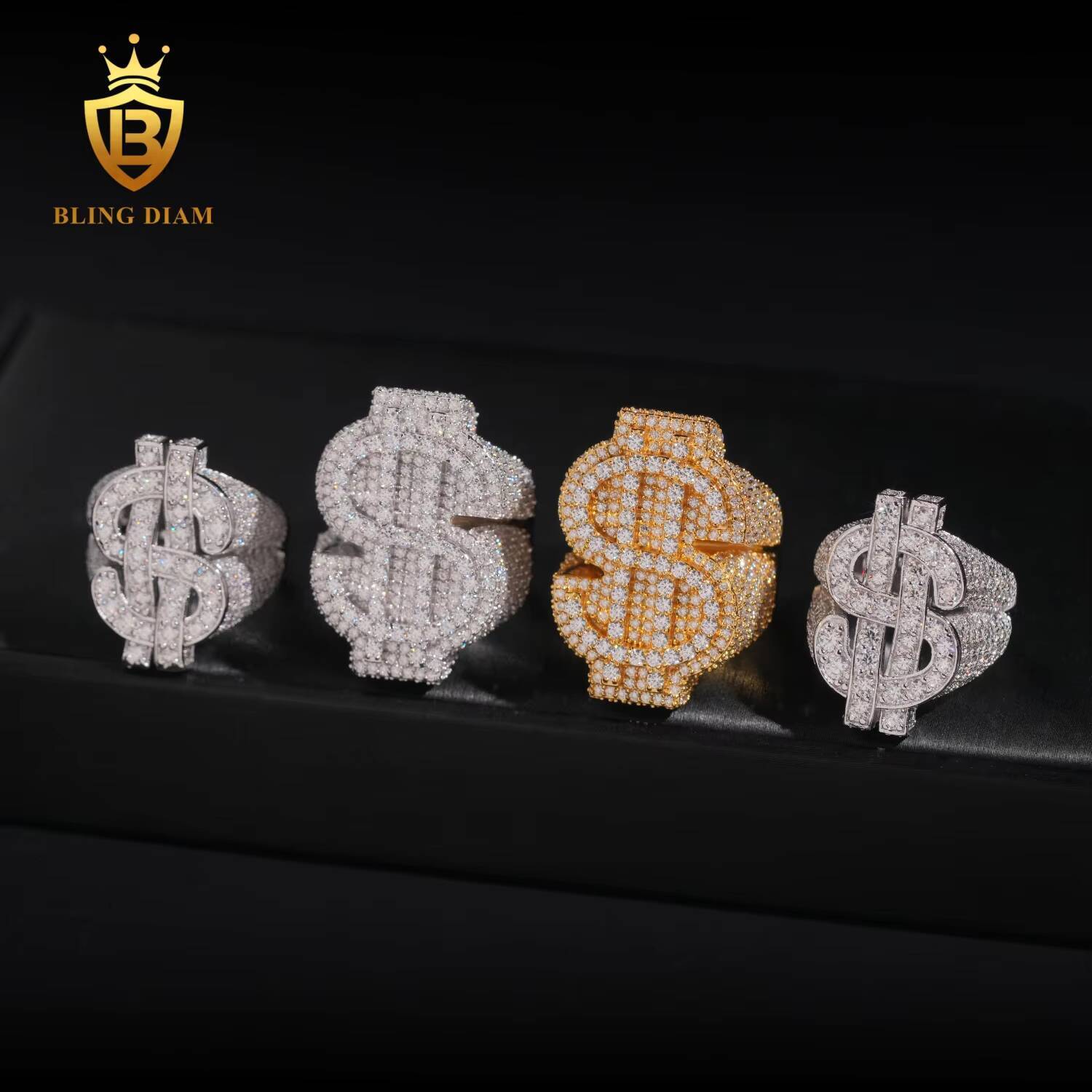 Hip-Hop Jewelry Men Dollar Sign Eternity Rings 925 Sterling Silver Ice Out Vvs Moissanite Fully Diamond