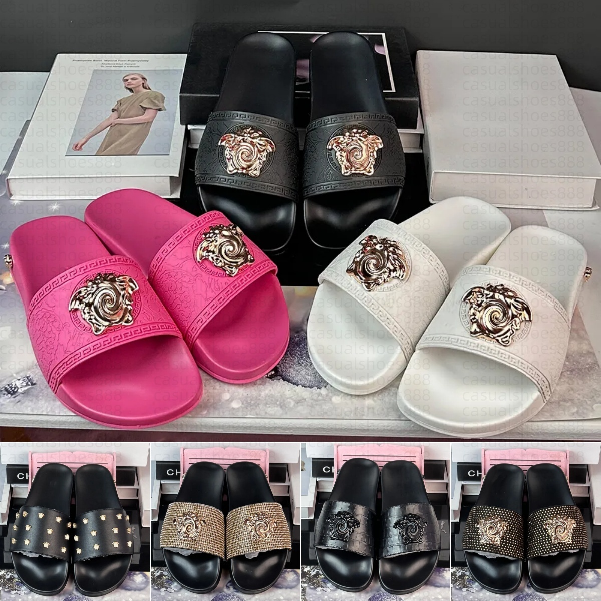 slides designer women shoes men women sandals black and pink classic designer slide head genuine leather rubber slippers designer slides