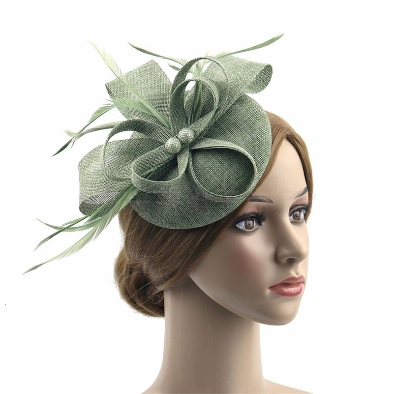 European Bride Headpiece Teardrop Sinamay Loop Veil and Feather Fascinator Formal Hat Church Headpiece260413ww