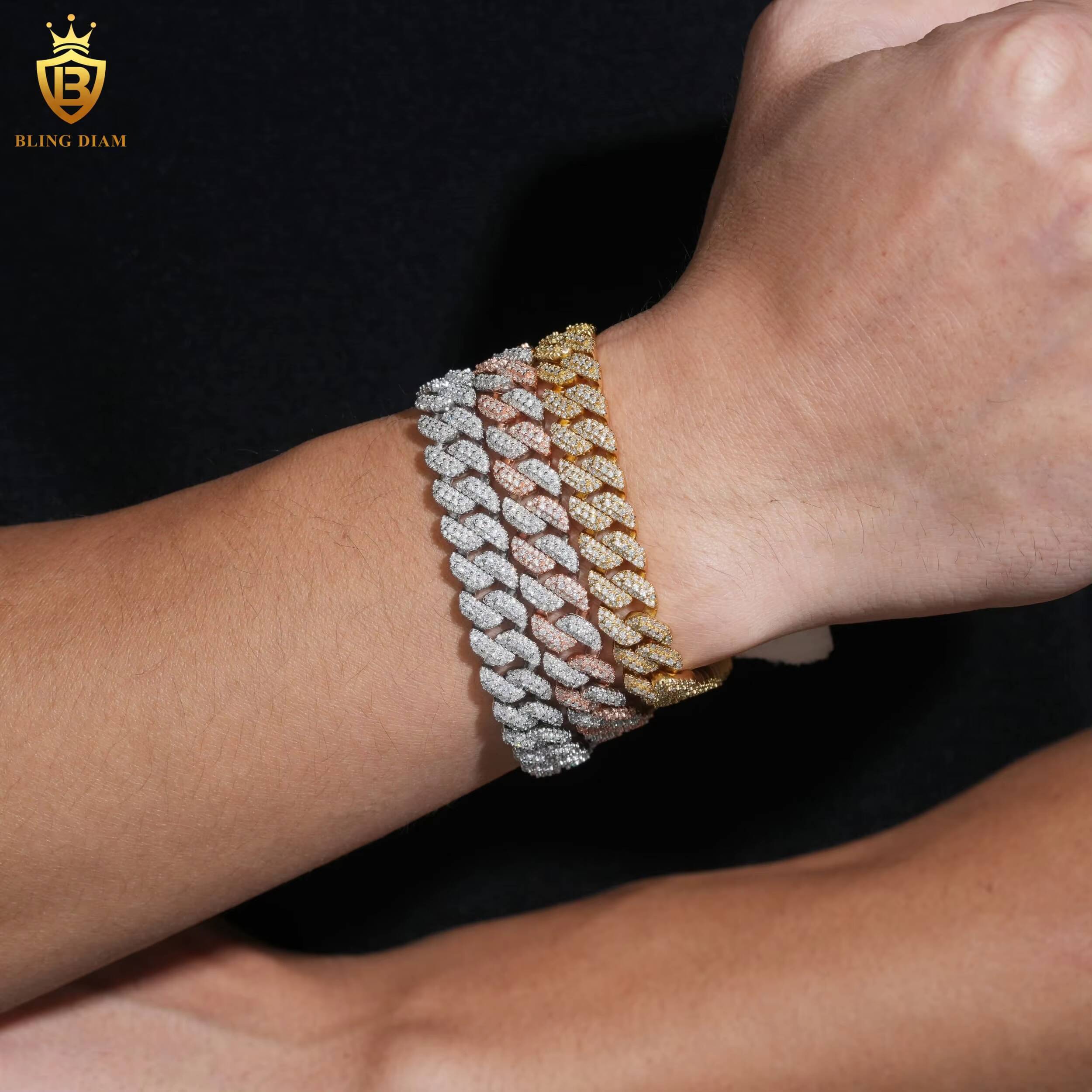 Hot Sale Moissanite Jewelry 10mm 925 Silver Chain Moissanite Cuban Link Chain Bracelet Men Hip Hop Style Pass Diamond Tester GRA