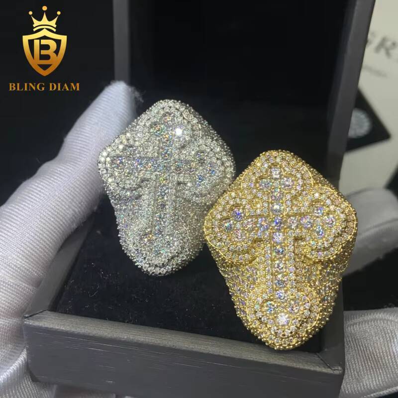 Fashion Cross S925 Moissanite Rings for Men Iced Out Moissanite Hip Hop Jewelry High Quality Diamond Pass Diamond Test with GRA