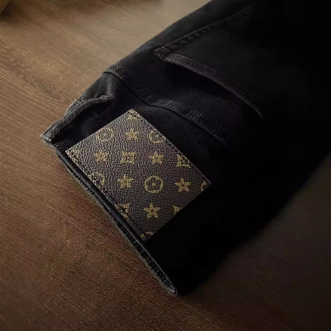 American Designer's New Knee Resistant Luxury Wear Zipper Pure Black Versatile Jeans For Men Slim Fit And Slim Fit Cropped Pants, Korean Version 