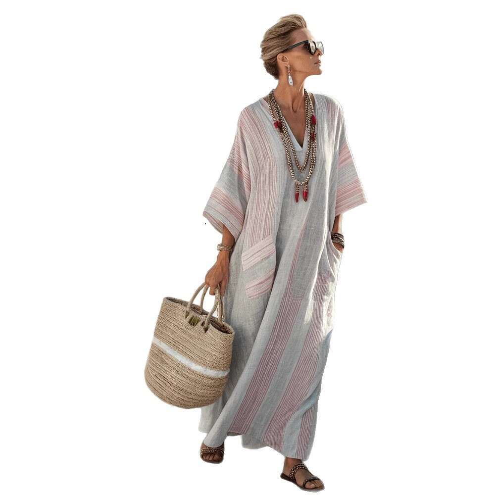 Summer Hot Sale Elegant Plus Size Print Long Dress, European American Casual Loose Flared Swing Maxi Dress Female MAKOUFEI