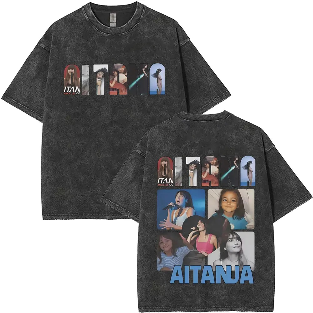 Aitana CUARTO AZUL Album Poster Print T-Shirt Men Women Vintage Washed Cotton Harajuku Style Summer New Tee Loose Oversized Tops