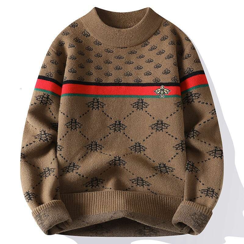 Luxury Brand Designer Clothes European Style Autumn Winter New Youth Jacquard Trendy Men's Comfortable Casual Base Knitwear Non-Pilling Sweater