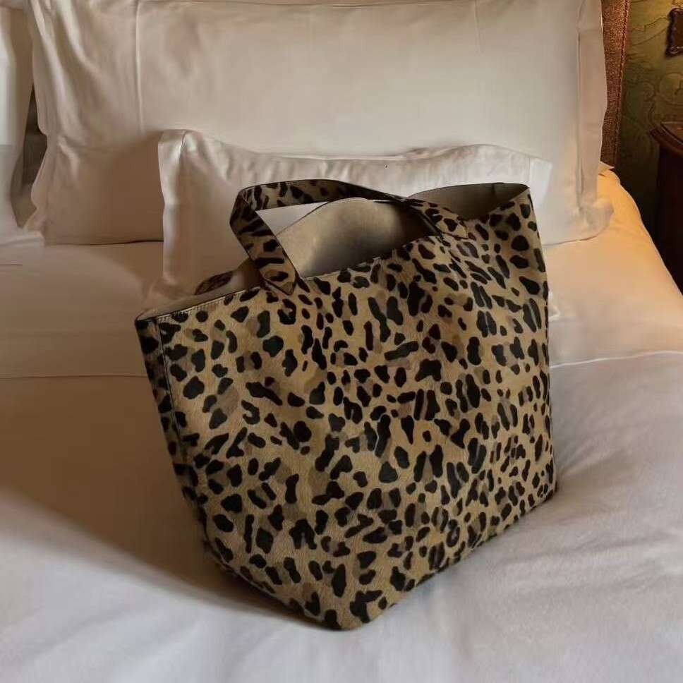 New Leopard Print Tote Bag Women Cowhide Horsehair Casual Shoulder Handbag Large Capacity Shopping Travel Commute Fashion Luxury SENYY