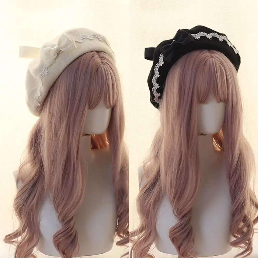 Fashion Lolita Japanese Style Beret Hat Sweet Handmade Winter Berets Lacebow Woolen Artist Women Girls 260420
