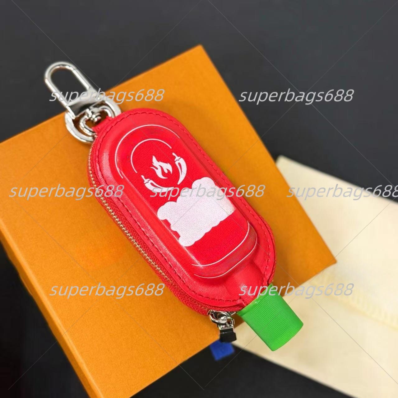 spicy bag charm m03296 ACORN CLEMENTINE Pouch Earphone Case High Quality Leather Keychain Classic bag chain Designer Keyring Cute bag charm for women girl