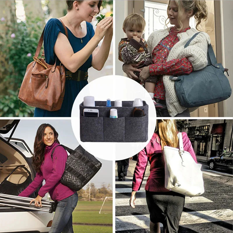 HHYUKIMI Make up Organizer Felt Insert Bag For Handbag Travel Inner Purse Portable Cosmetic Bags Fit Various Bags 260420