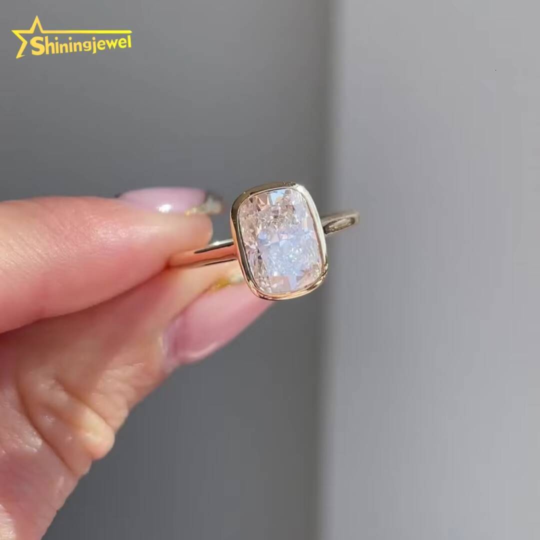 IGI Certified CVD HPHT Lab Grown Long-cushion Cut Diamond Engagement Ring for Women 14K 18K Solid Gold Bezel Set Elegant Style