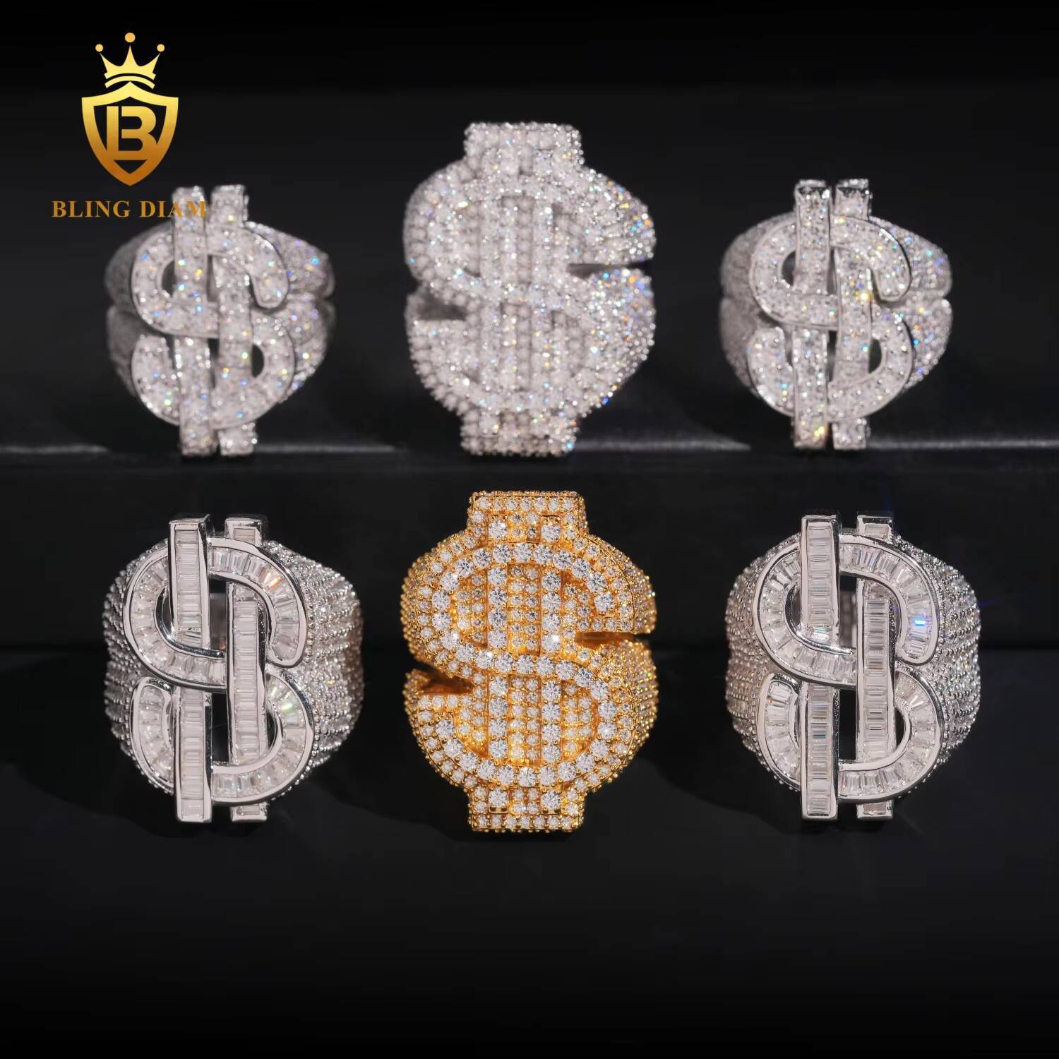 Hip-Hop Jewelry Men Dollar Sign Eternity Rings 925 Sterling Silver Ice Out Vvs Moissanite Fully Diamond