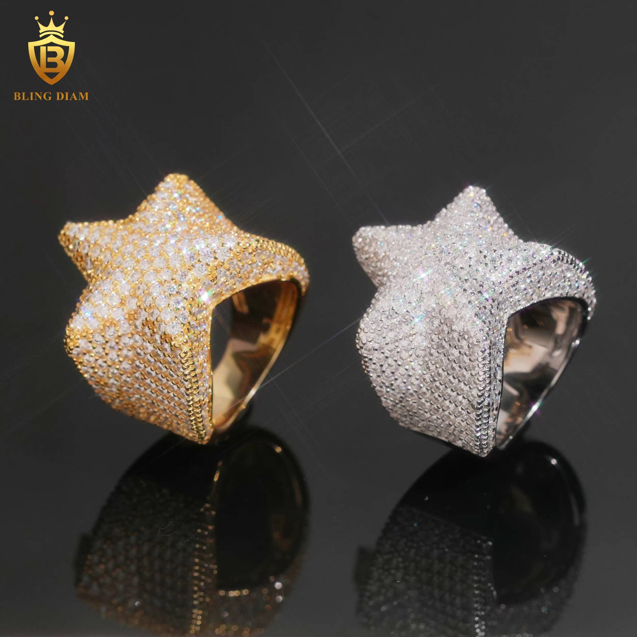Hot Sale Jewelry Lucky Star Ring Ice Out Moissanite Hip Hop Style Pass Diamond Tester 925 Sterling Silver Rings for Men