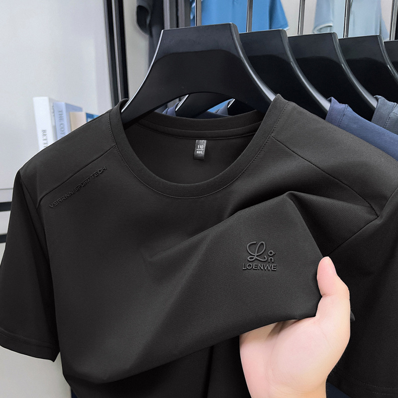 Designer T-shirt Summer New Men's Ice Silk Short-sleeve T-shirt Round Neck Fashionable Polo Hoodie Breathable Quick-drying Casual Lightweight Men