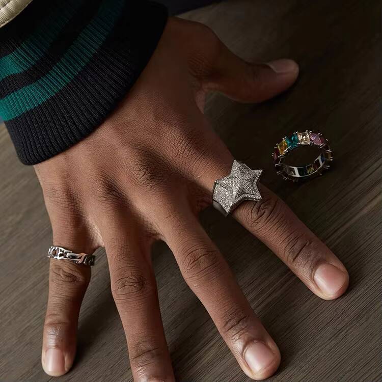 Hot Sale Jewelry 925 Silver VVS Moissanite Diamond Hip Hop Start Shape Ring Iced Out Ring