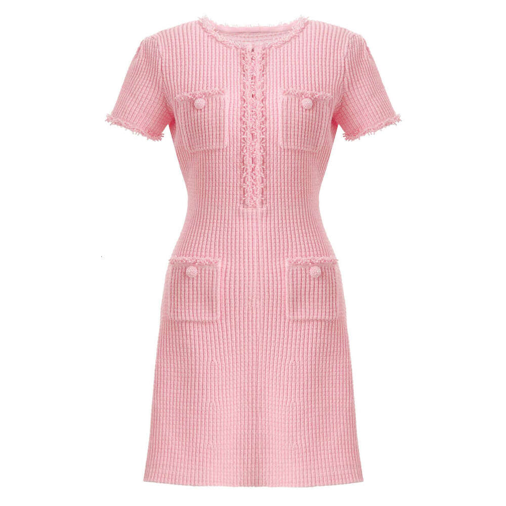 Designer's high-quality European and American summer A12 new women's fashionable knitted bead decoration slim fit A-line skirt