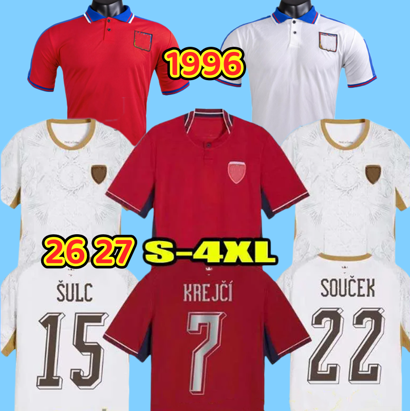 1996 Czech Soccer Jerseys nCzech Republic ational football team 26 27 CHORY SCHICK SOUCEK DOUDERA CERV HRANAC CHYTIL SADILEK RYNES Home Men Uniforms Football Shirts