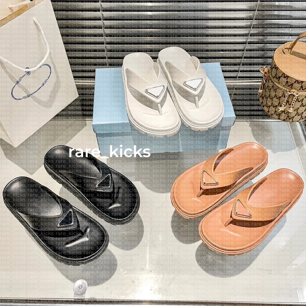 New Designer Slippers Womens Lug Tread Rubber Thong Sandals crochet platform slides slippers P Flip Flops Slides Slipper Summer Luxury Fashion Flat Slide Sandal