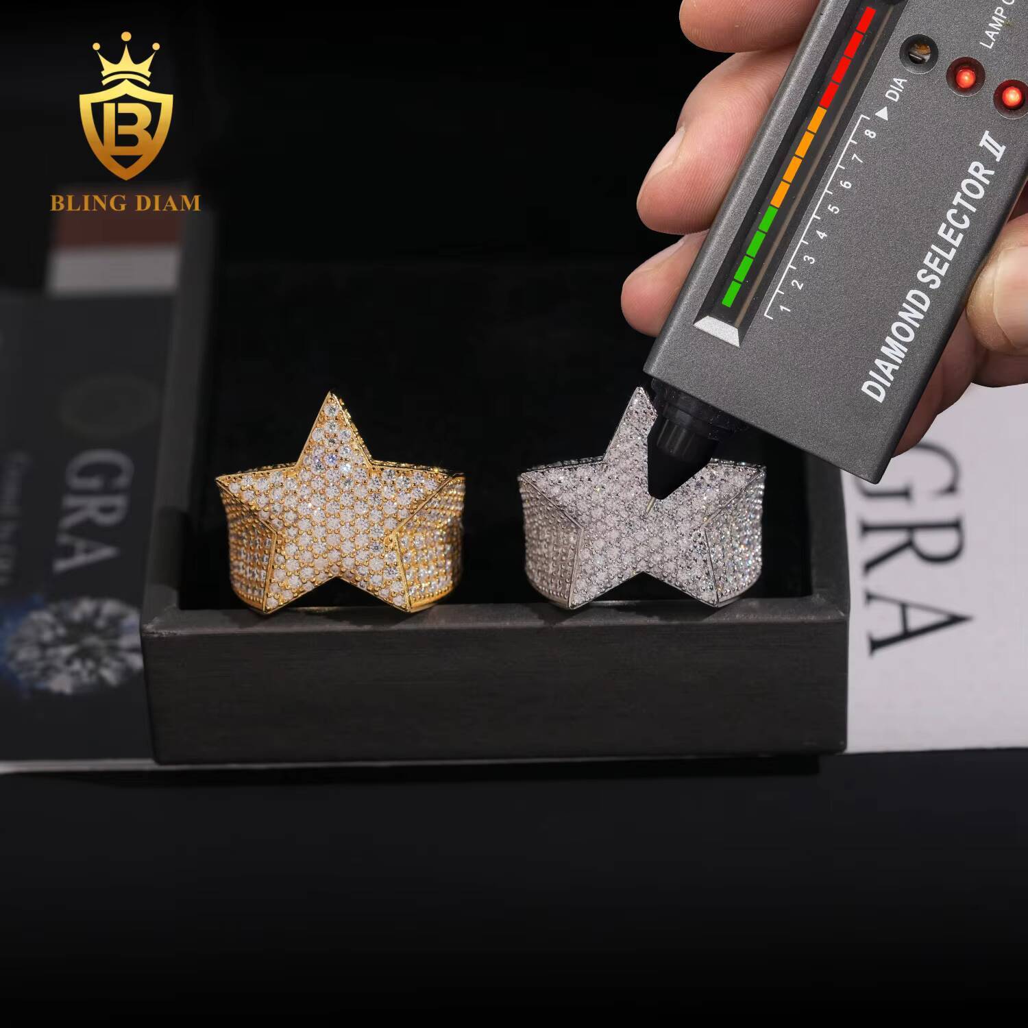 Hip Hop Style Fine Jewelry Iced Out 925 Sterling Silver VVS Moissanite Diamond Star Ring With GRA Certificate Men Women