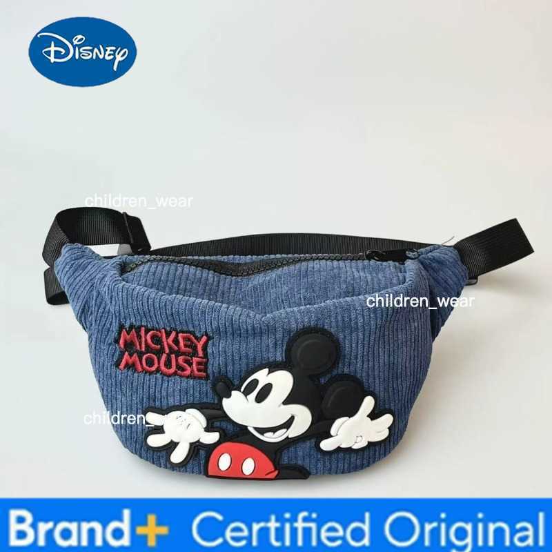 Disney 2026 New Mickey Mouse Corduroy Fanny Pack for Kids Cute Cartoon Waist Bag Adjustable Belt Crossbody Bag for Travel H260421