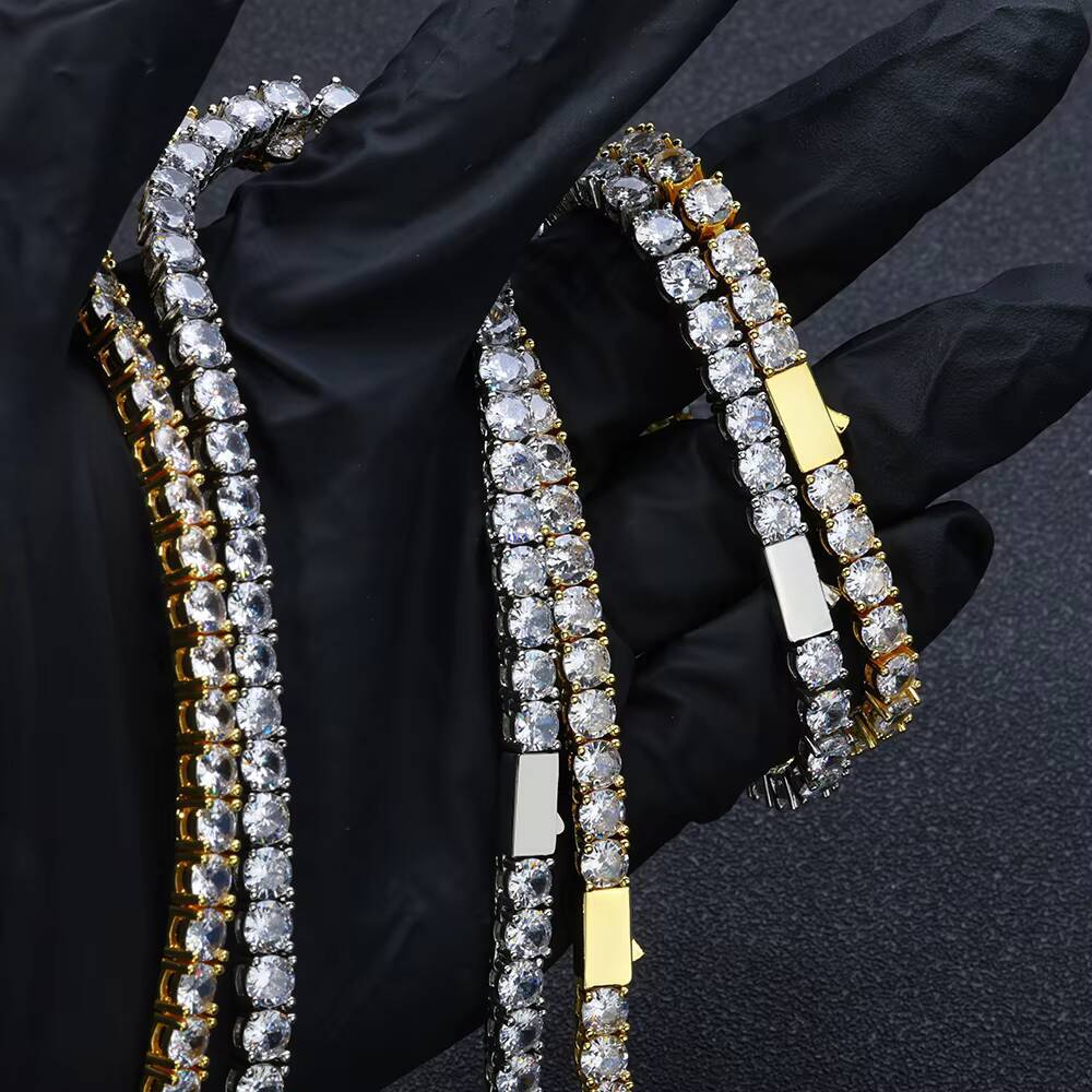 NUOYA Moissanite Tennis Chain Necklace 925 Silver Iced Out Round Cut Pass Diamond Tester Tennis Chain Womens Fine Jewelry Gift