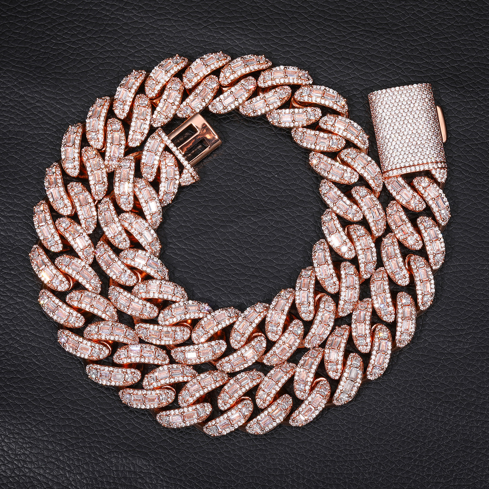20mm Hip Hop Cuban Chain Necklace Rose Gold Plated TopBling 5A Round T Zircon Mix Mens Jewelry