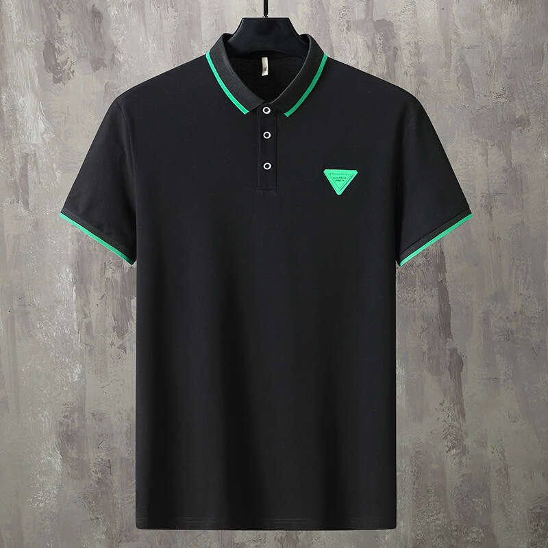 Men's 2026 Summer New Color Block Trim Polo Shirt With Triangle Badge Short Sleeve Plus Size Breathable Casual Slim Fit Comfortable Versatile Dai