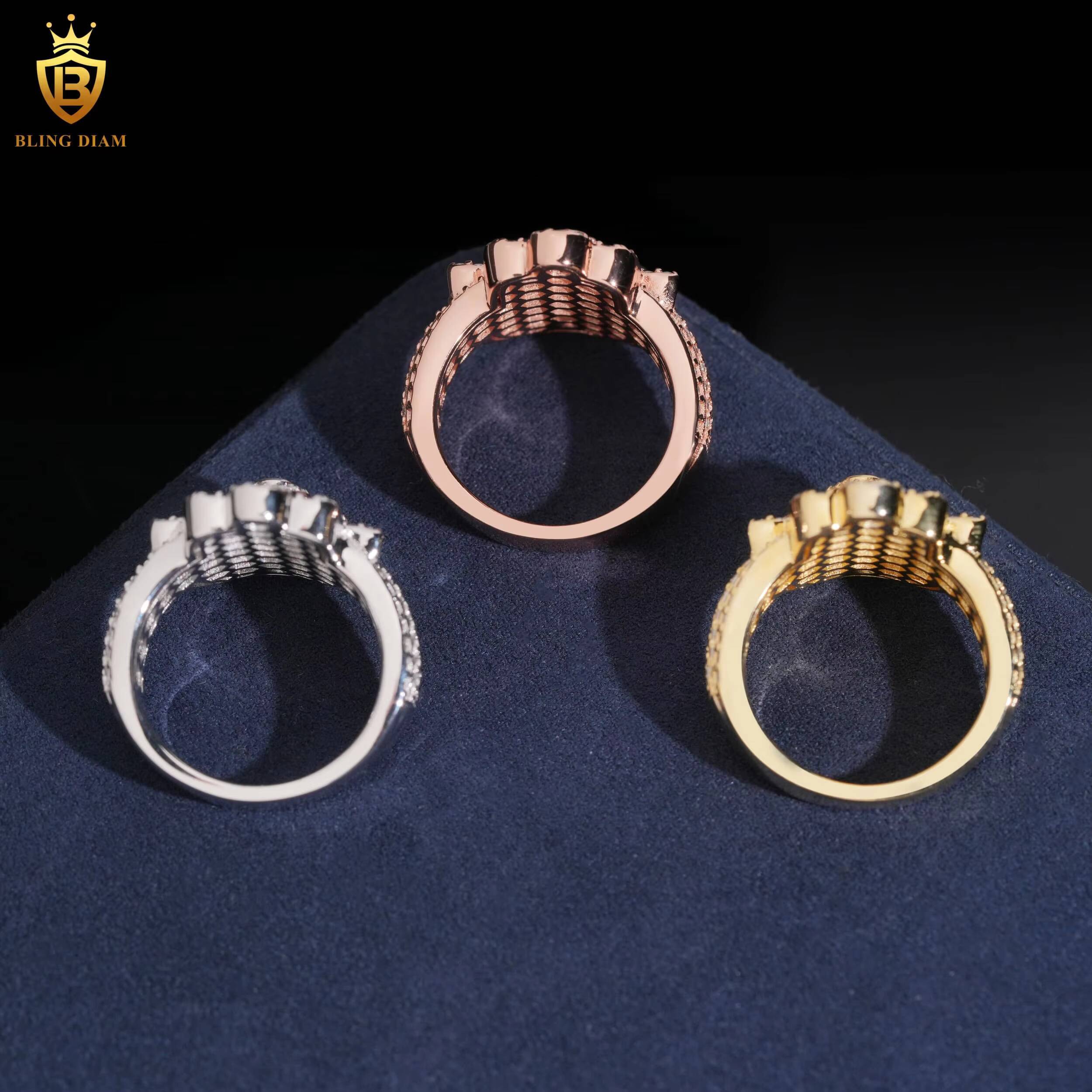 Hip Hop Rapper Rock Jewelry Wholesale 925 Sterling Silver Ice Out Vvs Moissanite Rings for Mens Hamsa Hand Shaped