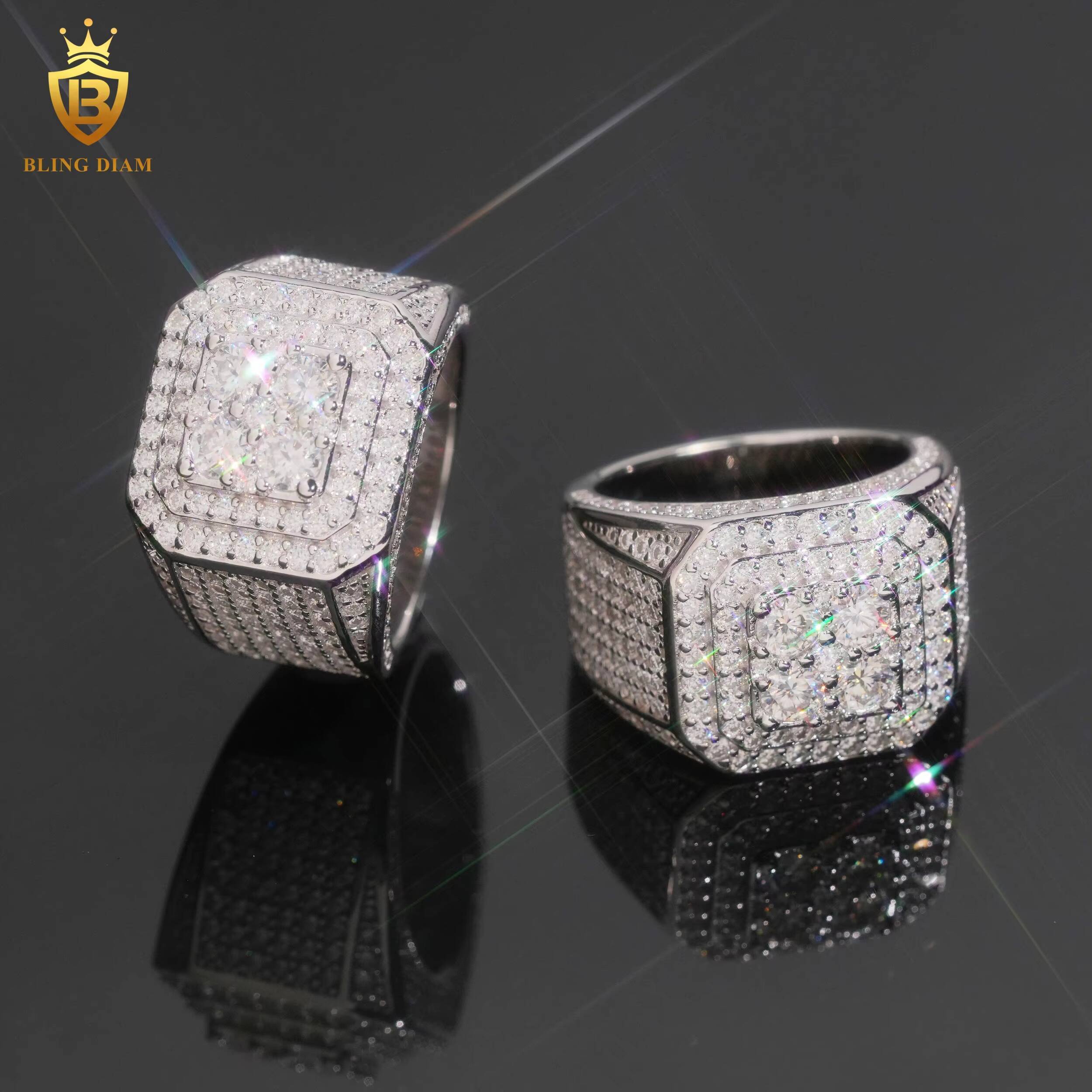 Fashion 925 Silver Moissanite Rings for Men Iced Out Moissanite Hip Hop Jewelry High Quality Diamond Pass Diamond Test with GRA