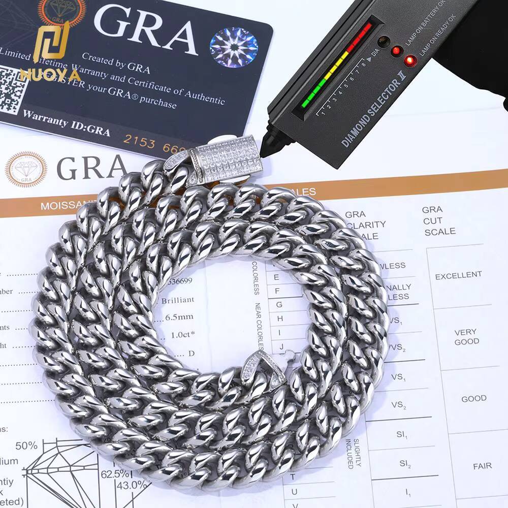 NUOYA 12mm Stainless Steel Cuban Link Chain Bling Moissanite Diamond Clasp Design 18K Gold Plated Miami Cuban Link Bracelet