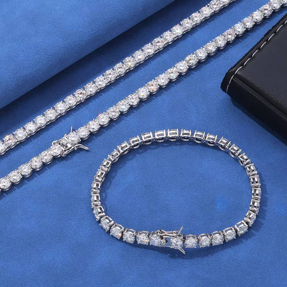 NUOYA Fine Jewelry VVS Moissanite Tennis Chain Womens 6mm 925 Sterling Silver Iced Out Diamond Tennis Chain Necklace for Gift