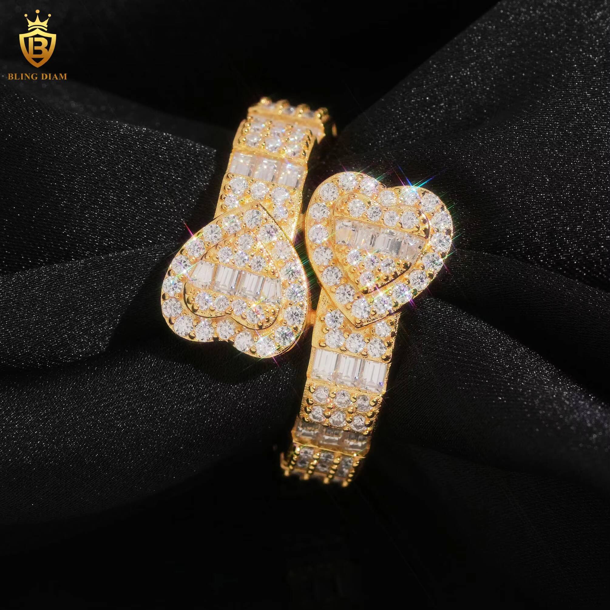 High Quality Hiphop 925 Sterling Silver Rings Engagement Heart Moissanite Ring D VVS Fine Moissanite Jewelry Iced Out Ring Men