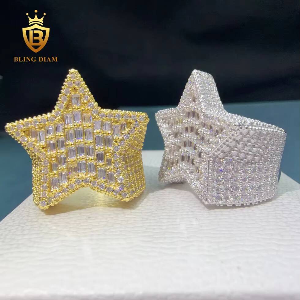 wholesale price Hiphop star 925 Sterling Silver Engagement Moissanite Ring D VVS Fine Moissanite Jewelry for Men rapper