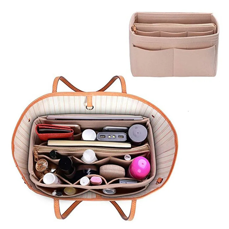 HHYUKIMI Make up Organizer Felt Insert Bag For Handbag Travel Inner Purse Portable Cosmetic Bags Fit Various Bags 260420