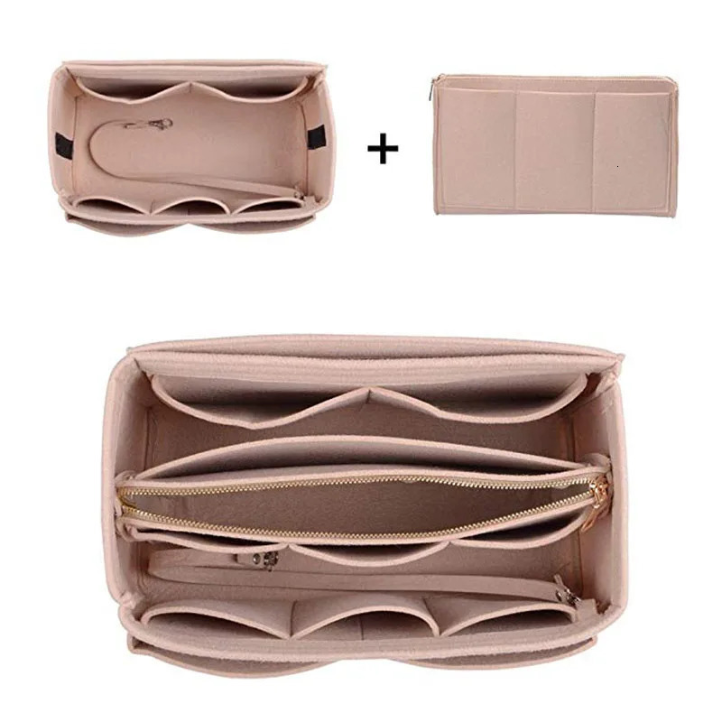 HHYUKIMI Make up Organizer Felt Insert Bag For Handbag Travel Inner Purse Portable Cosmetic Bags Fit Various Bags 260420